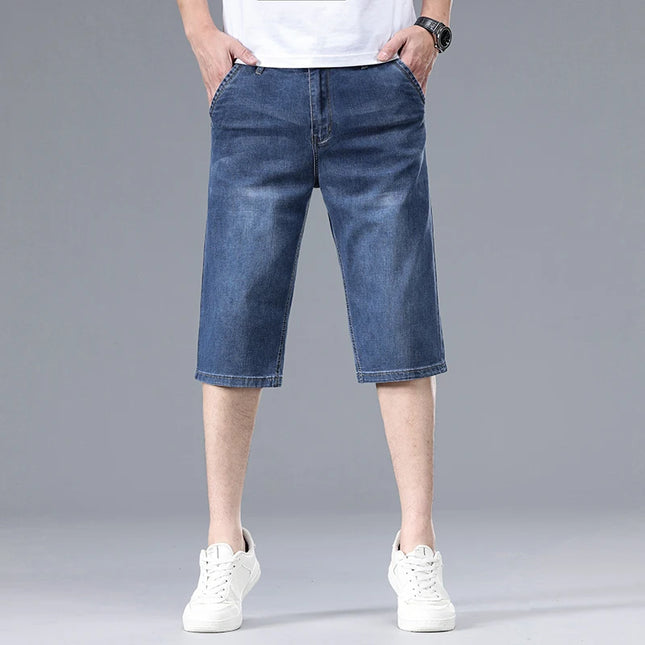 2026 New Summer Men's Thin Straight Denim Shorts Soft and Comfortable Ice Silk Feel Loose Pants Large size Light Blue Dark Blue -   | Stylish & Elegant Fashion by Voldri