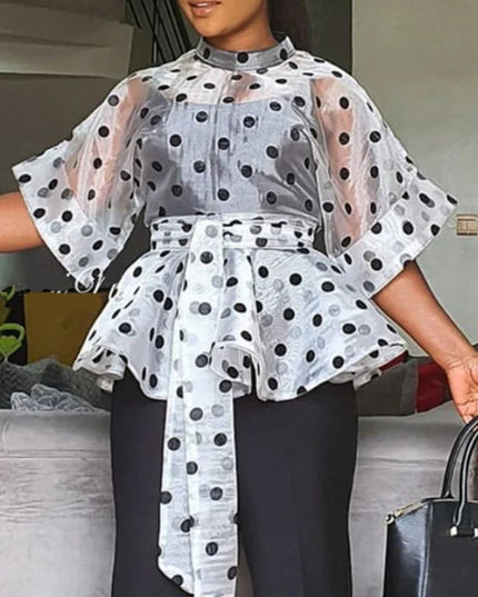 Polka Dot Peplum Tops - VOLDRI