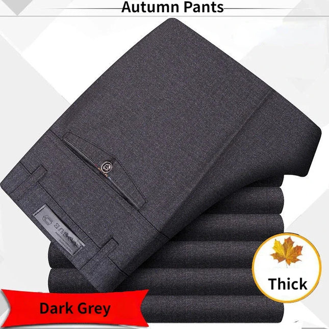 Men's Autumn Thick Summer Thin Casual Pants Straight Formal Long Trouser Adult Solid Color Flat Design Suit Pant Business KOACUS -   | Stylish & Elegant Fashion by Voldri
