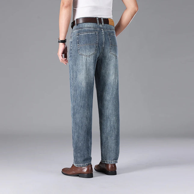 2026 Summer High Quality Brand Cloth Business Casual Men's Lightweight Straight Loose Jeans Classic Retro thin cotton trousers -   | Stylish & Elegant Fashion by Voldri