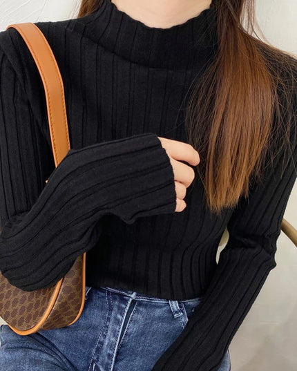 Knitted Ribbed Turtleneck Sweater - VOLDRI