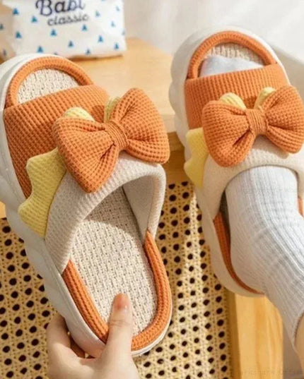 Linen Bowknot Flat Slippers