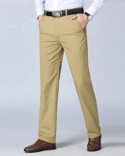 Summer Thin Autumn Thick Men's 100% Cotton Straight Suit Pants Loose Trousers Business Solid Khaki Casual Brand Clothes KOACUS -   | Stylish & Elegant Fashion by Voldri