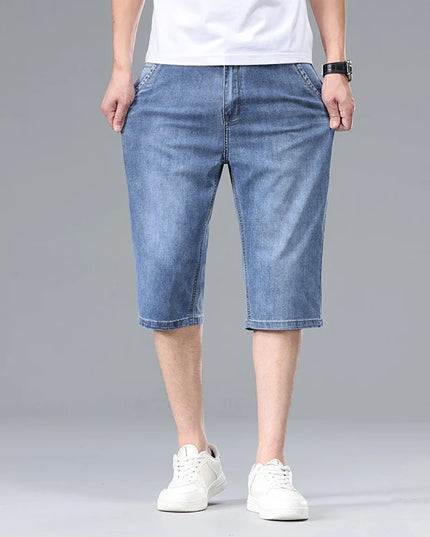 2026 New Summer Men's Thin Straight Denim Shorts Soft and Comfortable Ice Silk Feel Loose Pants Large size Light Blue Dark Blue -   | Stylish & Elegant Fashion by Voldri
