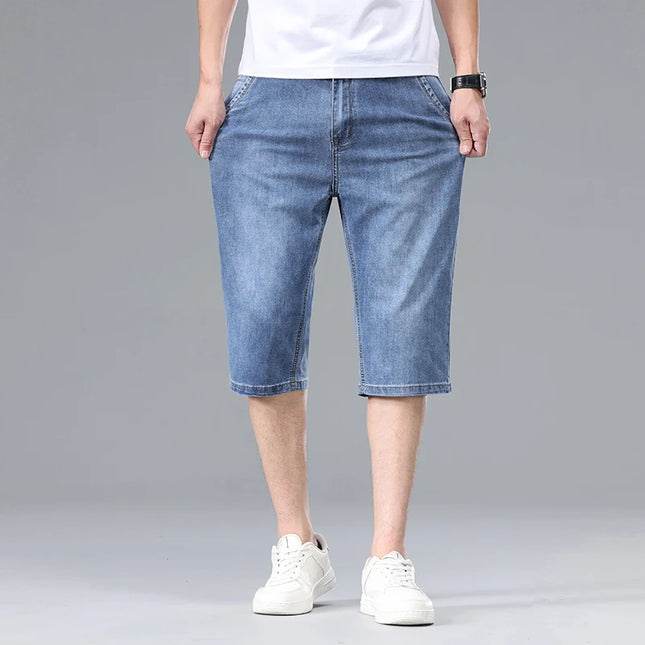 2026 New Summer Men's Thin Straight Denim Shorts Soft and Comfortable Ice Silk Feel Loose Pants Large size Light Blue Dark Blue -   | Stylish & Elegant Fashion by Voldri