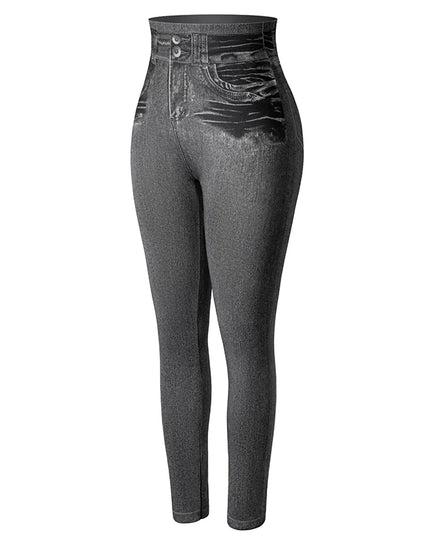 High Waist Faux Denim Leggings - VOLDRI