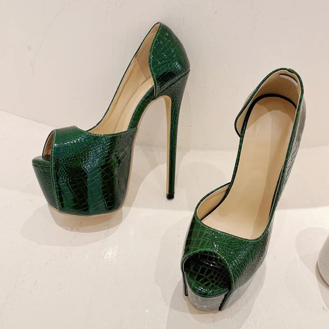 Green Snake Print Leather Platform Shoes - VOLDRI