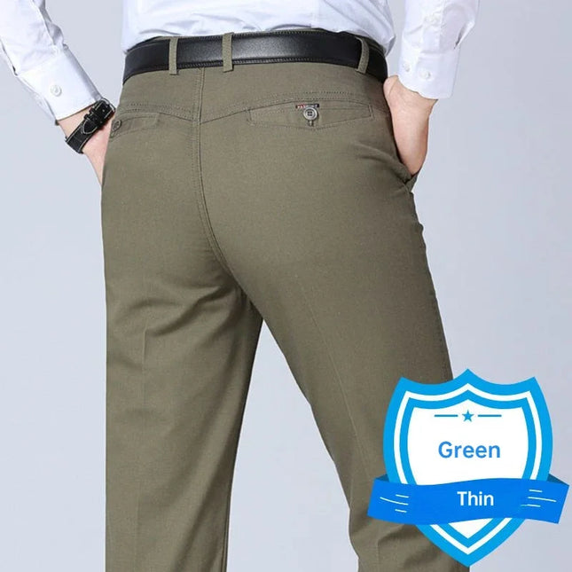 Men's Office Business 100% Cotton Pants Summer Thin & Autumn Thick High Waist Straight Loose Solid Bland Suit Slacks KOACUS -   | Stylish & Elegant Fashion by Voldri