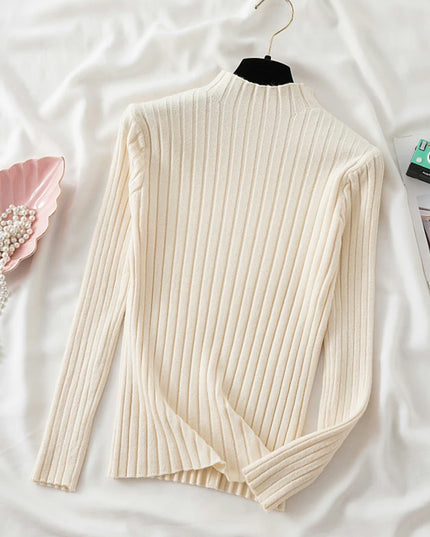 Ribbed Sweater Turtleneck Tops - VOLDRI