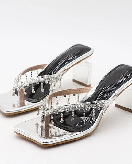 Crystal Fringe V-Strap Sandals - VOLDRI