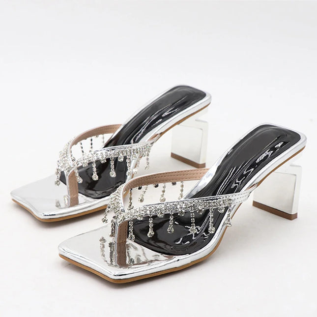 Crystal Fringe V-Strap Sandals - VOLDRI