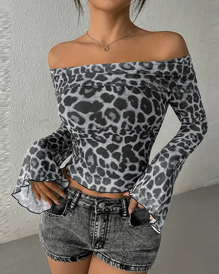 Off Shoulder Leopard Print Top - VOLDRI