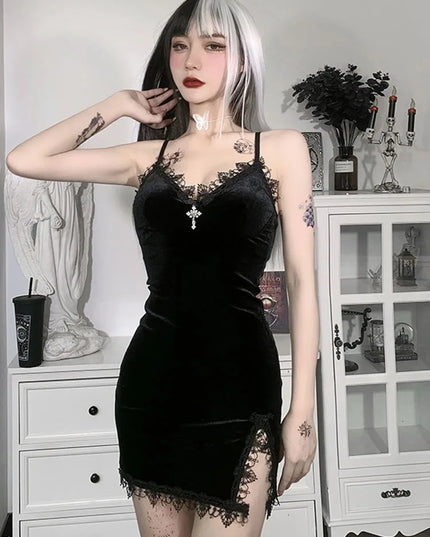 Dark Cross Slit Dresses