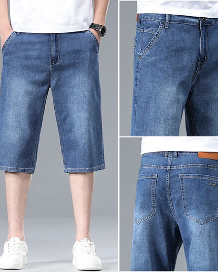 2026 New Summer Men's Thin Straight Denim Shorts Soft and Comfortable Ice Silk Feel Loose Pants Large size Light Blue Dark Blue -   | Stylish & Elegant Fashion by Voldri