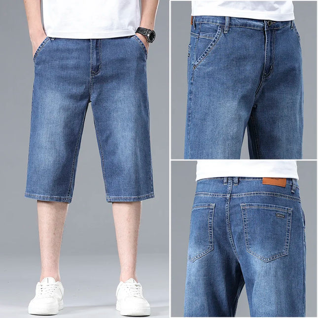 2026 New Summer Men's Thin Straight Denim Shorts Soft and Comfortable Ice Silk Feel Loose Pants Large size Light Blue Dark Blue -   | Stylish & Elegant Fashion by Voldri
