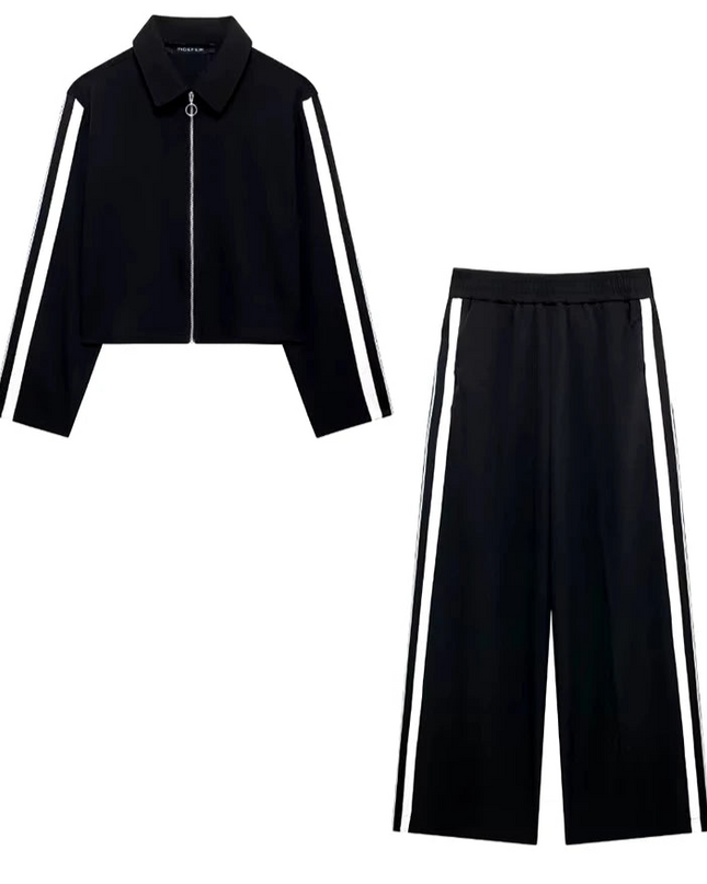 Lapel Cropped Jackets+ Pants Set