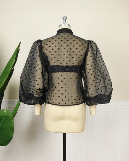 Polka Dot Tops with Lantern Sleeves - VOLDRI