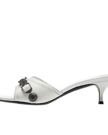 Rivet Buckle Heels Slippers - VOLDRI