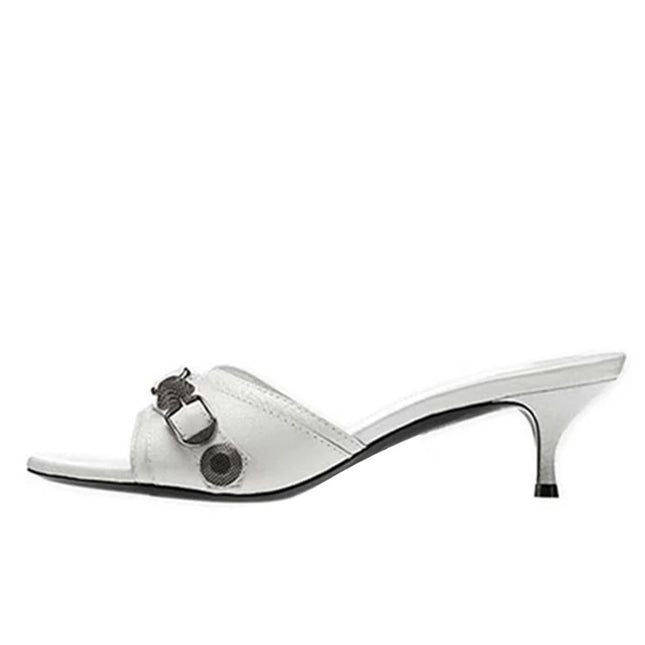 Rivet Buckle Heels Slippers - VOLDRI