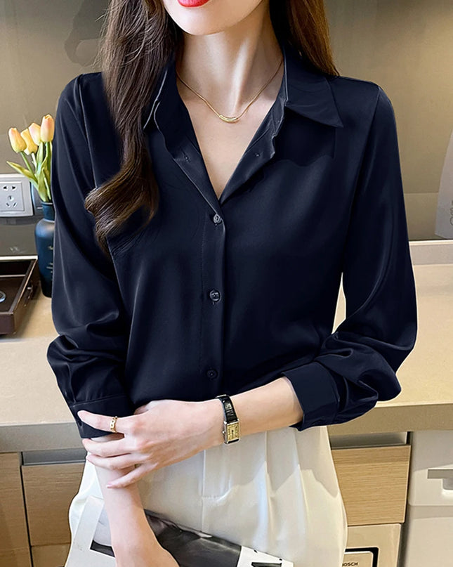 Minimalist Long Sleeve Satin Blouses - VOLDRI