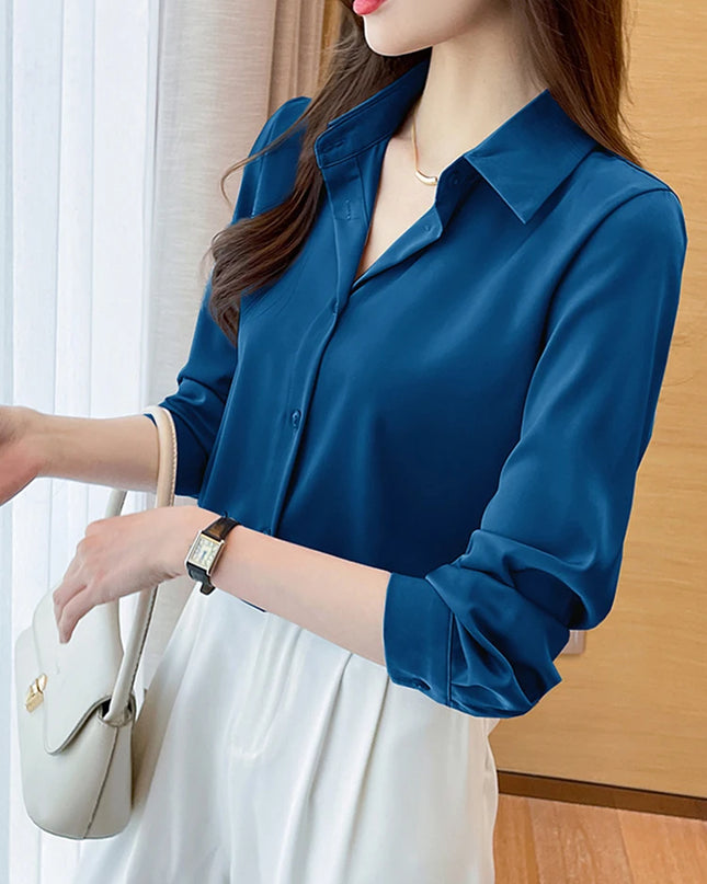 Minimalist Long Sleeve Satin Blouses - VOLDRI