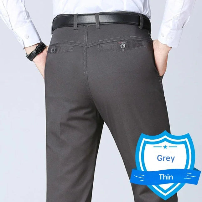 Men's Office Business 100% Cotton Pants Summer Thin & Autumn Thick High Waist Straight Loose Solid Bland Suit Slacks KOACUS -   | Stylish & Elegant Fashion by Voldri