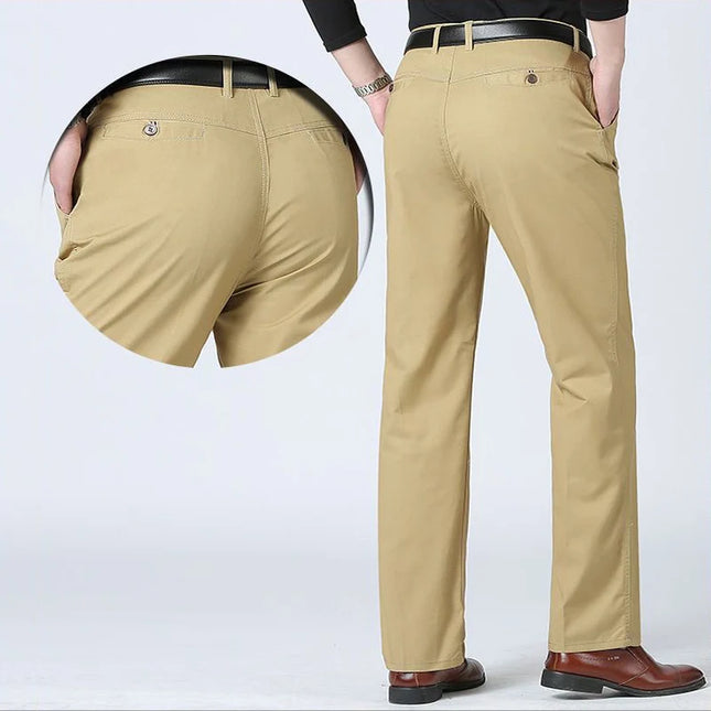 New Arrival Men's 100% Cotton Summer Autumn Casual Pants Fashion Solid Black Khaki Gentle Thicken Trousers Brand Smart Suit Pant -   | Stylish & Elegant Fashion by Voldri