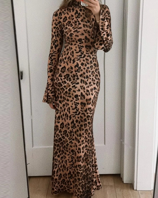 Leopard Print  Bodycon Long Dress - VOLDRI