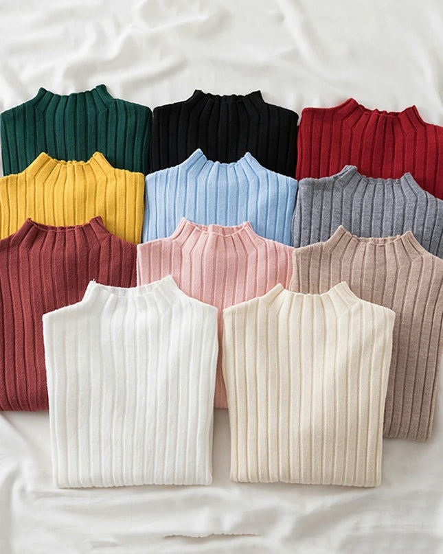 Ribbed Sweater Turtleneck Tops - VOLDRI