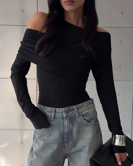 Chic Ruched Asymmetrical Tops - VOLDRI