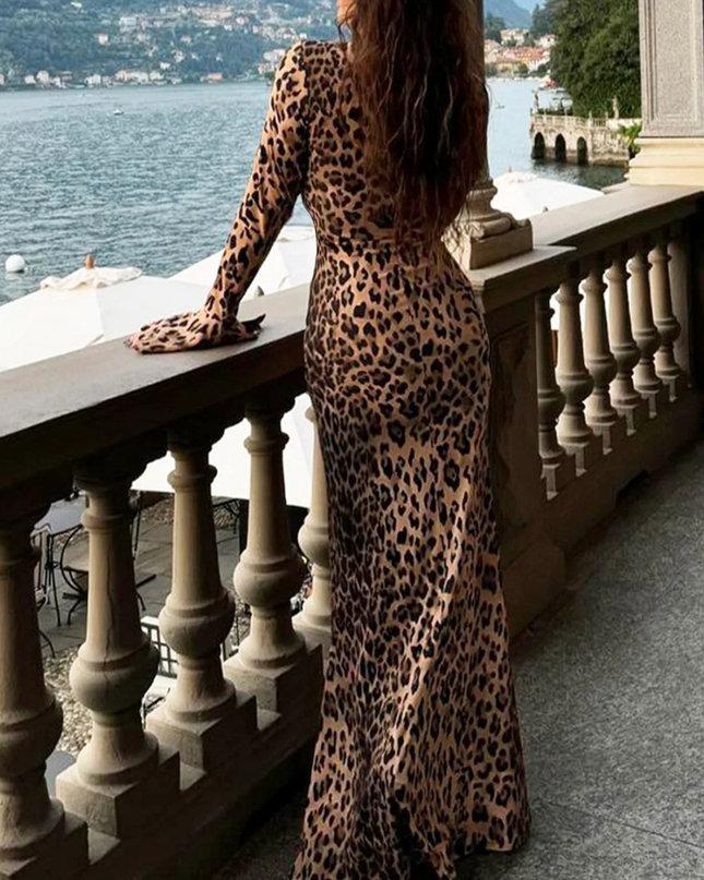 Leopard Print  Bodycon Long Dress - VOLDRI