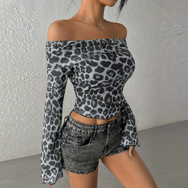 Off Shoulder Leopard Print Top - VOLDRI