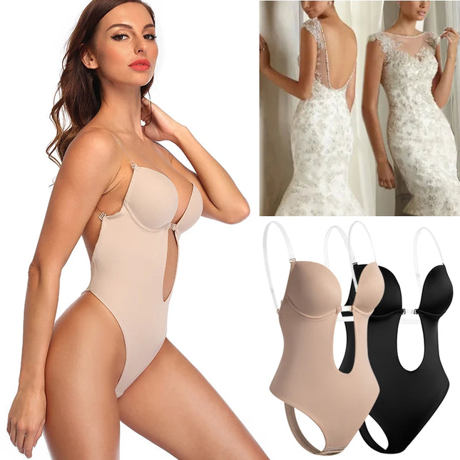 Deep V Neck Backless Shapewear Bodysuit - VOLDRI