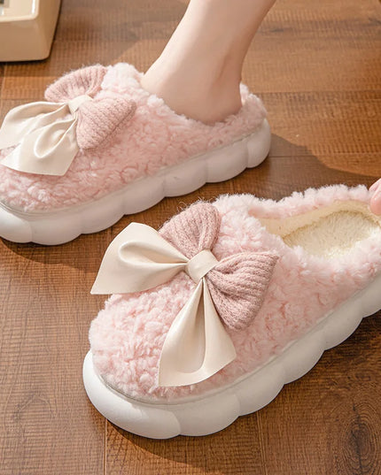 Fur Bow Plush Slippers