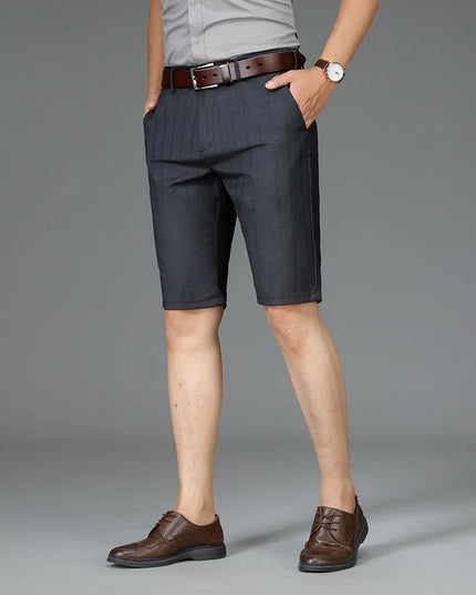 Voldri Summer Thin Men's Suit Shorts - Fashionable Dark Gray Stripes -   | Stylish & Elegant Fashion by Voldri