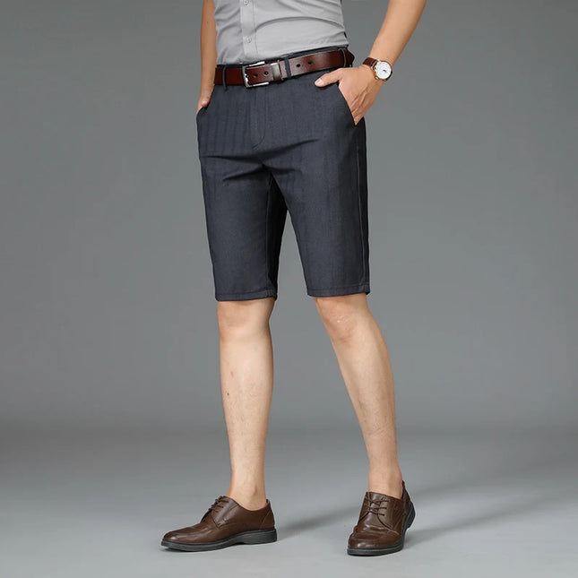Voldri Summer Thin Men's Suit Shorts - Fashionable Dark Gray Stripes -   | Stylish & Elegant Fashion by Voldri