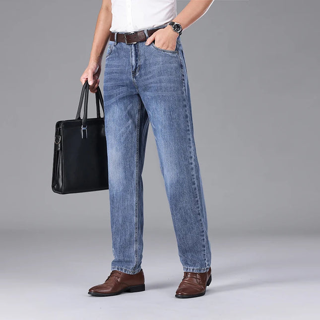 2026 Summer High Quality Brand Cloth Business Casual Men's Lightweight Straight Loose Jeans Classic Retro thin cotton trousers -   | Stylish & Elegant Fashion by Voldri