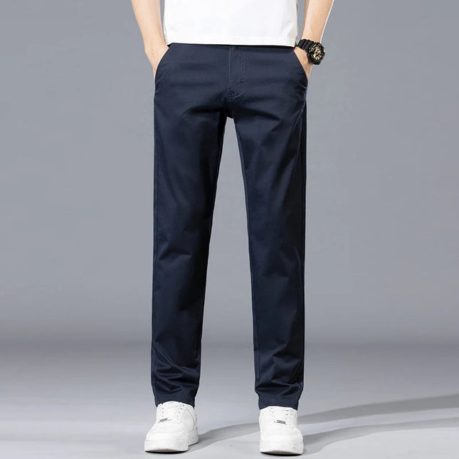 2026 Summer Clothing Smart Casual Men's Straight Cotton Stretch Pants Classic Letter Patches Lightweight mid-rise trousers -   | Stylish & Elegant Fashion by Voldri