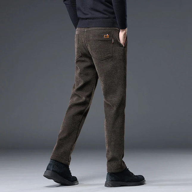Autumn and Winter New Chenille Fabric Men's Thick Business Casual Pants Fashion Loose Straight Trousers Black Gray Camel -   | Stylish & Elegant Fashion by Voldri