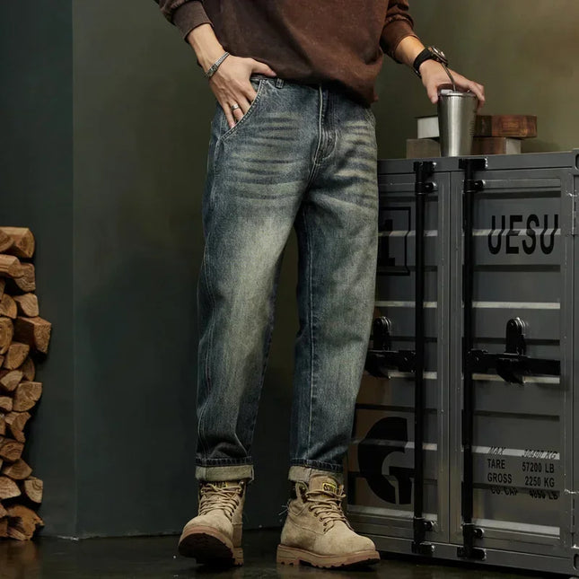 Trendy Men's Harem Pants, Fashionable Splicing Design, Retro Jeans, High Quality Men's Sports Loose Denim Brand Men's Clothing -   | Stylish & Elegant Fashion by Voldri