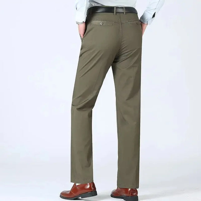 Summer Thin Autumn Thick Men's 100% Cotton Straight Suit Pants Loose Trousers Business Solid Khaki Casual Brand Clothes KOACUS -   | Stylish & Elegant Fashion by Voldri