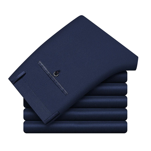 Classic Men's Business Casual Trousers Summer Thin Loose Straight Anti-wrinkle Trousers Black Navy Khaki Royal Blue -   | Stylish & Elegant Fashion by Voldri