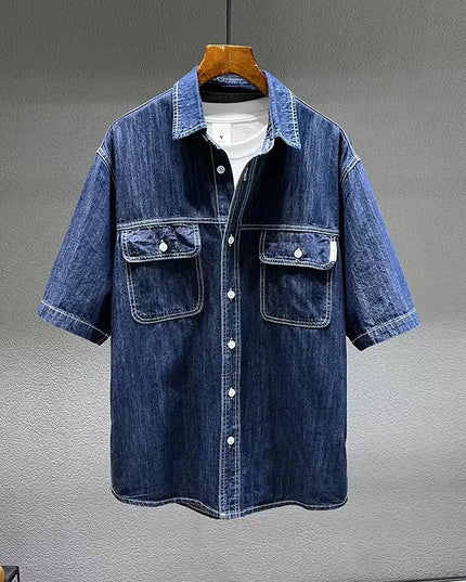 Voldri Men's Loose Denim Shirt - Casual Retro Style 7XL 8XL