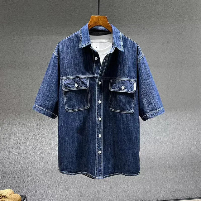 Voldri Men's Loose Denim Shirt - Casual Retro Style 7XL 8XL -   | Stylish & Elegant Fashion by Voldri