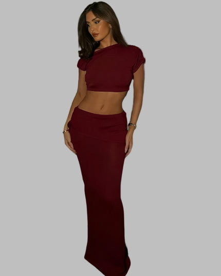 Inclined Crop Tops + Pleat Hip Skirt - VOLDRI