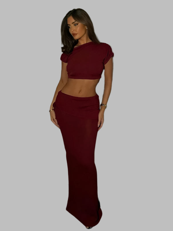 Inclined Crop Tops + Pleat Hip Skirt - VOLDRI