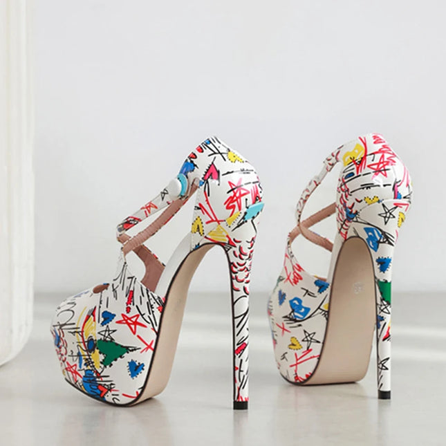 Hand-Painted Leather Platform Pumps Shoes - VOLDRI