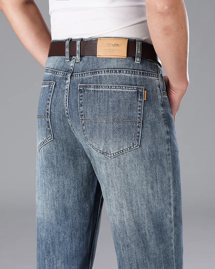 2026 Summer High Quality Brand Cloth Business Casual Men's Lightweight Straight Loose Jeans Classic Retro thin cotton trousers -   | Stylish & Elegant Fashion by Voldri
