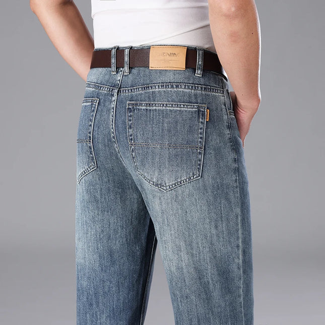 2026 Summer High Quality Brand Cloth Business Casual Men's Lightweight Straight Loose Jeans Classic Retro thin cotton trousers -   | Stylish & Elegant Fashion by Voldri