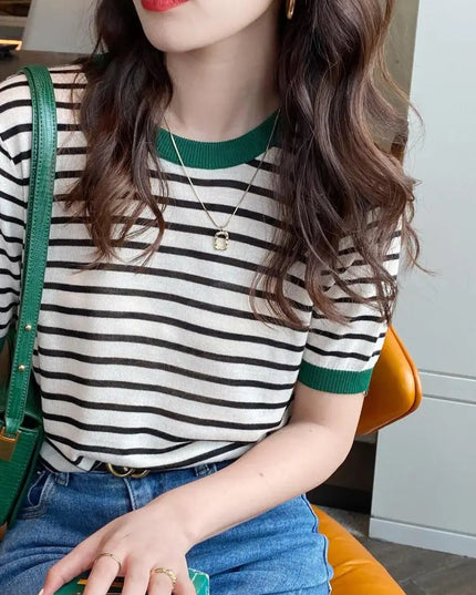 Stripe Knitted  Print T-Shirt